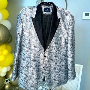 Tailorbyrd Men’s Metallic Black & Silver Jacquard Sports Coat Blazer 46R
